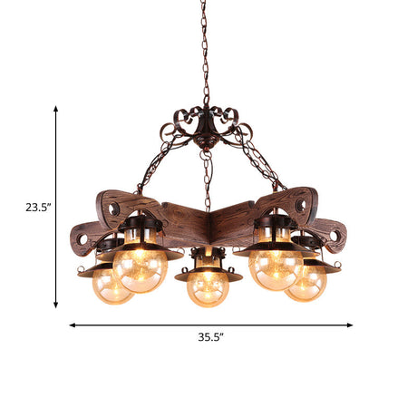 Cognac Seeded Glass Industrial Chandelier In Rust With 5/9 Lights