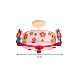Charming 3-Light Pink Fabric Ceiling Light For Girls Bedroom