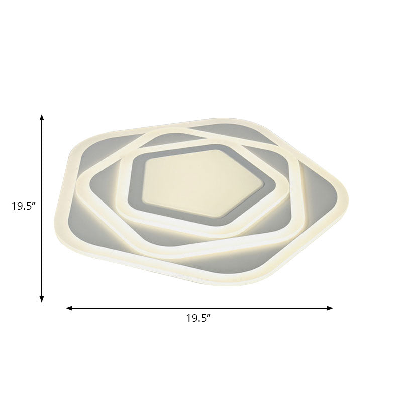 Modern Acrylic Flush Mount Ceiling Light In White For Living Room – Pentagon Contemporary Fixture