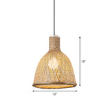 Bamboo Pendant Lamp - 1-Light Beige Suspension Fixture For Dining Room