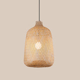 Bamboo Pendant Lamp - 1-Light Beige Suspension Fixture For Dining Room