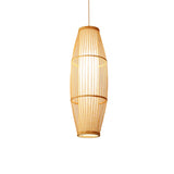 Asian Bamboo Elliptical Pendant Light - Beige Ceiling Lamp With 1 Bulb For Living Room