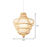 Asian Bamboo Pendant Hanging Light Kit - Diamond/Drum/Barrel Drop Design 1-Light Beige