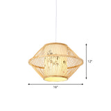 Asian Bamboo Pendant Hanging Light Kit - Diamond/Drum/Barrel Drop Design 1-Light Beige