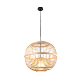 Japanese Style Bamboo Pendant Light In Beige For Restaurant - Single Bulb Ceiling Hanging Fixture /