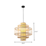 Japanese Style Bamboo Pendant Light In Beige For Restaurant - Single Bulb Ceiling Hanging Fixture