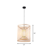 Japanese Style Bamboo Pendant Light In Beige For Restaurant - Single Bulb Ceiling Hanging Fixture