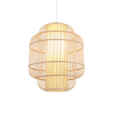 Asian Bamboo Pendant Light - Cylinder/Donut/Raindrop Shape Beige Ceiling With Inside Shade