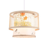 Asian Bamboo Pendant Light - Cylinder/Donut/Raindrop Shape Beige Ceiling With Inside Shade