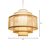 Asian Bamboo Pendant Light - Cylinder/Donut/Raindrop Shape Beige Ceiling With Inside Shade