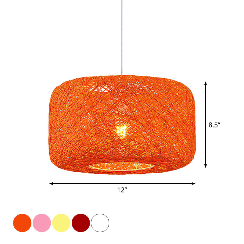 Colorful Drum Pendant Macaron Light For Bistro - Red/Pink/Orange