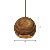 Rustic Brown Hanging Pendant Light Fixture For Dining Room - Globe/Oval/Vase Corrugated Paper Design