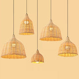 Asia Bamboo 1-Light Hand-Worked Bell Hanging Lamp - Beige Down Lighting Pendant For Restaurants