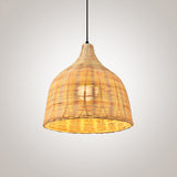 Asia Bamboo 1-Light Hand-Worked Bell Hanging Lamp - Beige Down Lighting Pendant For Restaurants