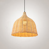 Asia Bamboo 1-Light Hand-Worked Bell Hanging Lamp - Beige Down Lighting Pendant For Restaurants
