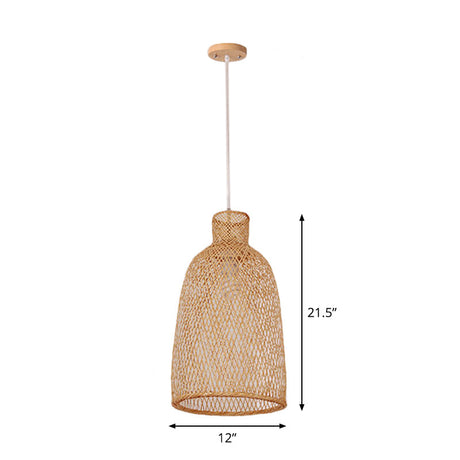 Asian Beige Bamboo Shade Pendant Light With Unique Pendulum Design