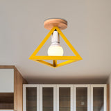 Triangle Ceiling Fixture With Cage Shade Loft-Style 1-Bulb Metal Semi-Flush Mount Light Black/Red