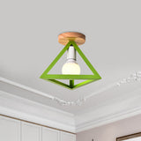 Triangle Ceiling Fixture With Cage Shade Loft-Style 1-Bulb Metal Semi-Flush Mount Light Black/Red