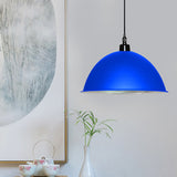 Metallic Industrial Pendant Light: Red/Yellow Dome Shade Hanging Lamp For Living Room Ceiling