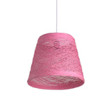 Modern Tapered Drum Rattan Pendant Lamp | Black/Red/Pink 1 Head Ceiling Hang Light For Dining Table