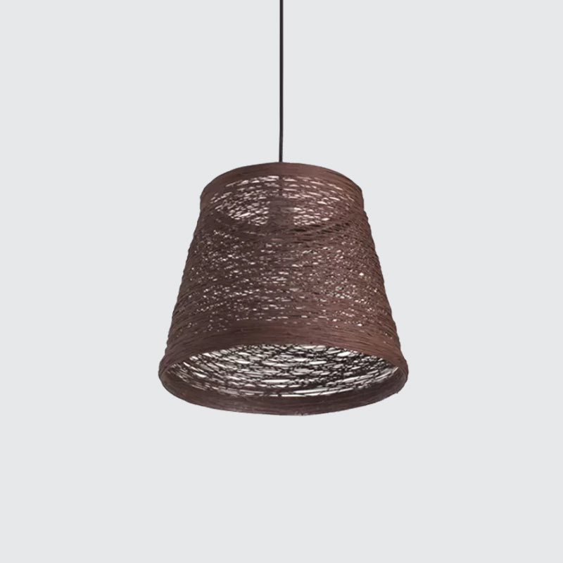 Modern Tapered Drum Rattan Pendant Lamp | Black/Red/Pink 1 Head Ceiling Hang Light For Dining Table