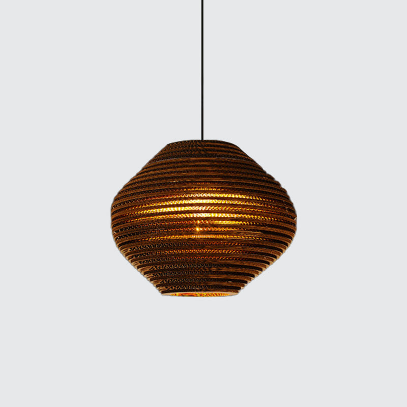 1 Bulb Bistro Pendant Light In Rustic Brown With Corrugated Paper Shade