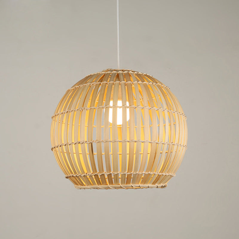 Global Bamboo Stripe Pendant Light Fixture - 12’/16’/19.5’ Width 1 Head Beige Ideal For Restaurants