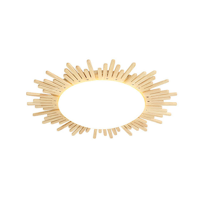 Modern Wooden Round Flush Ceiling Light For Dining Room Décor