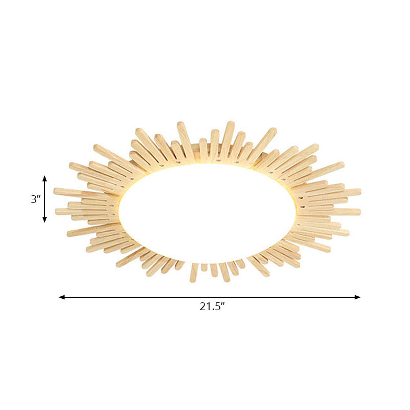 Modern Wooden Round Flush Ceiling Light For Dining Room Décor