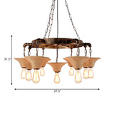 Antique Bronze 7/9-Bulb Rope Chandelier For Rustic Dining Room - Cone Shade Pendant Light