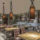 Gourd Shaped Iron Pendant Light - Retro Dining Room Ceiling Hanging Lantern With Black Fabric Shade