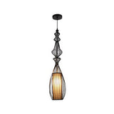 Gourd Shaped Iron Pendant Light - Retro Dining Room Ceiling Hanging Lantern With Black Fabric Shade