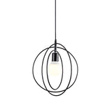 Black Metal Hanging Lamp - Loft Style Single-Bulb Bedroom Ceiling Pendant Light / Round