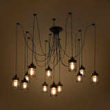 Farmhouse Bedroom Pendant Lamp - 12 Head Swag Multi-Light Ceiling Light With Black Iron Cage