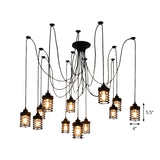 Farmhouse Bedroom Pendant Lamp - 12 Head Swag Multi-Light Ceiling Light With Black Iron Cage