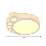 Kids Cartoon Ceiling Light - White Acrylic Flush Mount Foot Shaped Design