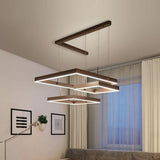 Led Drop Pendant Metal Chandelier Light - 2/3 Tiers Square Design In Coffee For Bedrooms / 3