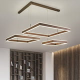 Led Drop Pendant Metal Chandelier Light - 2/3 Tiers Square Design In Coffee For Bedrooms