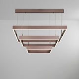 Modernist Led Office Ceiling Chandelier - Layered Square Design Aluminum 3-Light Coffee Finish
