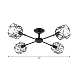 Iron Wire Cage Ceiling Chandelier - Rotating Pendant Lamp In Black For Bedroom 4/6/8-Light Option