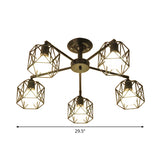 Iron Wire Cage Ceiling Chandelier - Rotating Pendant Lamp In Black For Bedroom 4/6/8-Light Option