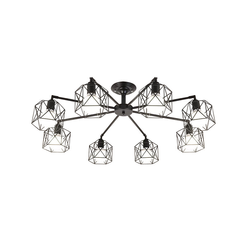 Iron Wire Cage Ceiling Chandelier - Rotating Pendant Lamp In Black For Bedroom 4/6/8-Light Option