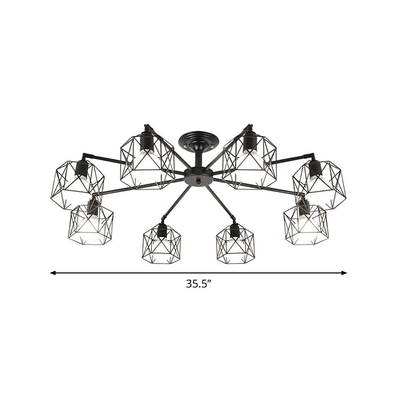 Iron Wire Cage Ceiling Chandelier - Rotating Pendant Lamp In Black For Bedroom 4/6/8-Light Option