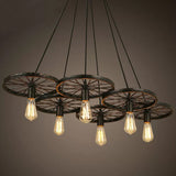 Rustic Iron Black Wheel Chandelier Ceiling Light - 3/6 Bulbs Living Room