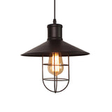 Black Industrial Pendant Lamp - Metal Hanging Light With Cage Bottom