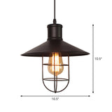 Black Industrial Pendant Lamp - Metal Hanging Light With Cage Bottom
