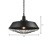 Industrial-Style Black Iron Pendant Lamp For Restaurants - 1-Light Bowl/Cage/Barn Design