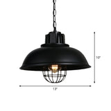 Industrial-Style Black Iron Pendant Lamp For Restaurants - 1-Light Bowl/Cage/Barn Design
