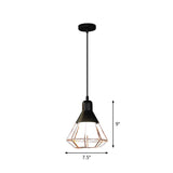 Black & Rose Gold Pendant Light: Loft Style Iron Cone/Cage Ceiling Hang - Ideal For Dining Table
