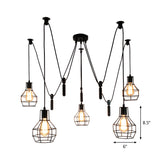 Rustic Iron 5-Light Black Pulley Swag Pendant - Restaurant Multi Ceiling Light